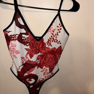 Fashion Nova Red and White Floral Top